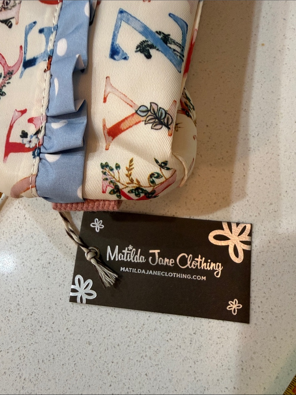 Matilda Jane Alphabet Pencil or  Cosmetic Pouch with Light Blue Ruffle NWT - Picture 4 of 12